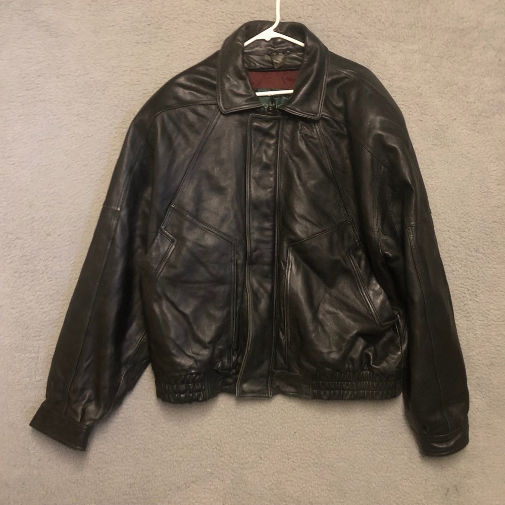 Vtg Marchello Botticelli Black Leather Bomber Jacket Mens XXL Oversized Gorpcore